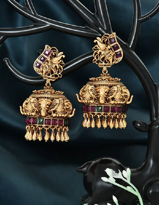 Classic silver earrings for everyday wear -Designer Kempu Ruby and Emerald Jhumka Earrings