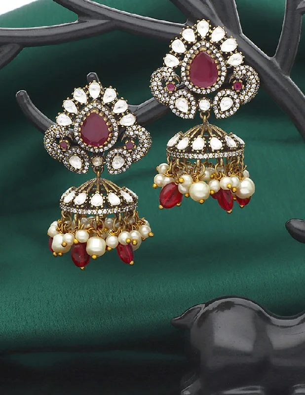 Artistic gemstone earrings for unique style -Designer Victorian Ruby Jhumka Earrings