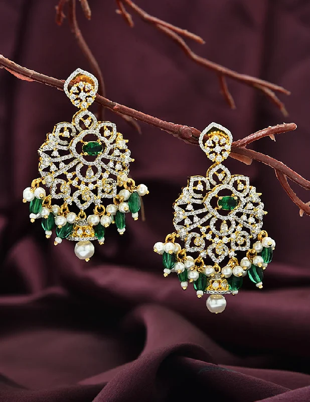 Pearl drop earrings for formal events -Designer Zirconia GJ Emerald Dangler Earrings