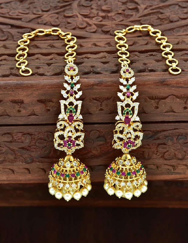 Colorful tassel earrings for festival fashion -Designer Zirconia Gold Plated Jhumka Earrings+Matties