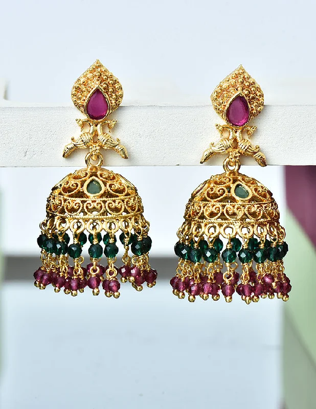 Colorful drop earrings for adding a pop of color -Designer Zirconia Kempu Jhumka Earrings