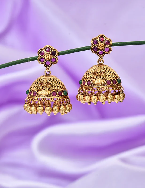 Elegant pearl stud earrings for weddings -Designer Zirconia Kempu Jhumka Earrings