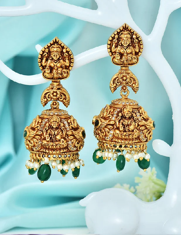 Rose gold hoop earrings for casual style -Designer Zirconia Kempu Lakshmi Devi Jhumka Earrings