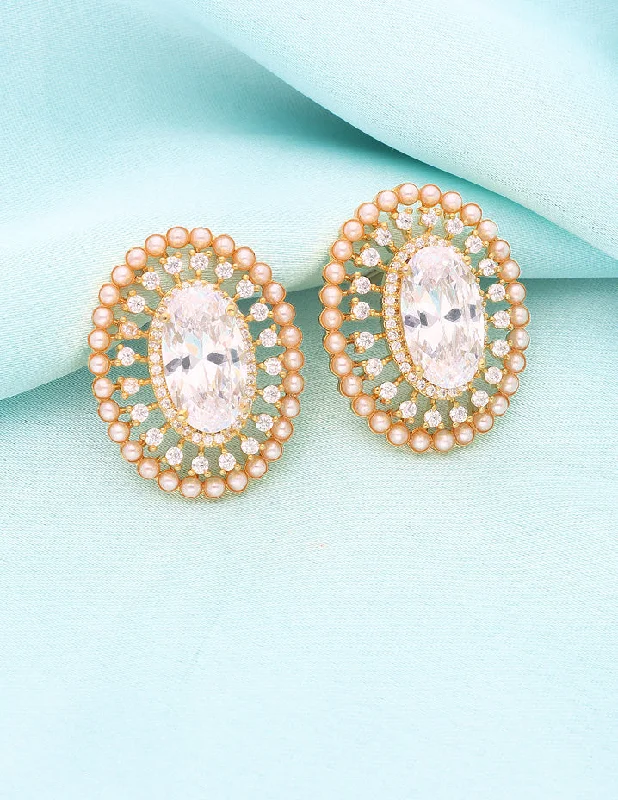 Large statement earrings for party wear -Designer Zirconia Stud Earrings