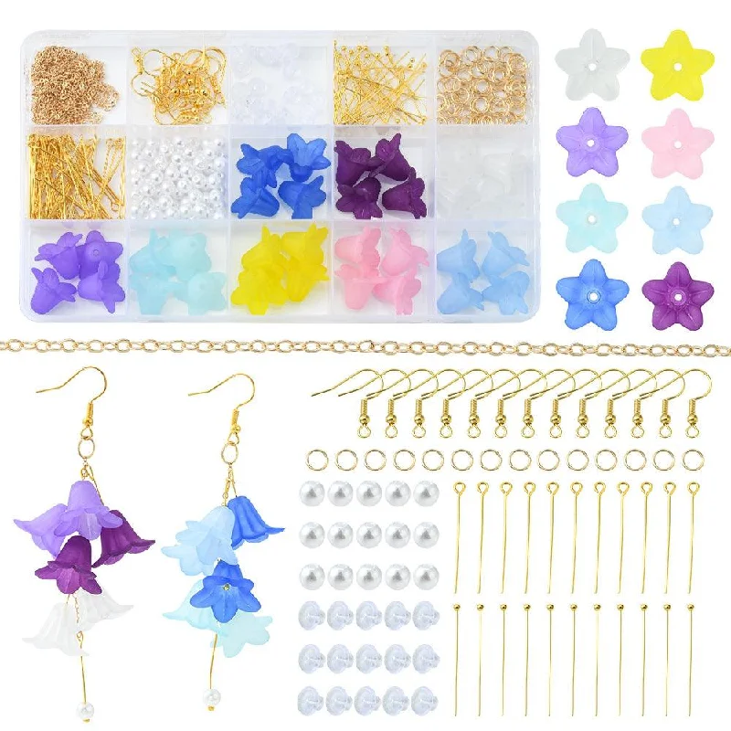 Colorful drop earrings for adding a pop of color -DIY Earring Making Kit, Acrylic & Pearl Beads, Earring Hooks, Brass Chains, MultiColor