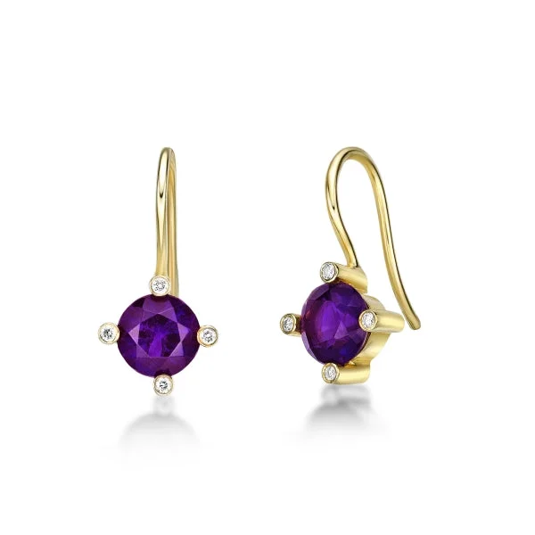 Minimalist earrings for subtle beauty -Donna Lacis - Amethyst and Diamond Hanging Earrings