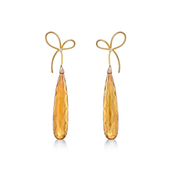 Gold drop earrings for classic looks -Donna Lasic - Long Citrine Drop Earrings