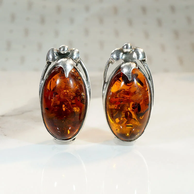 Trendy ear cuffs for fashion-forward women -Enchanting Amber in Sculpted Sterling Earrings