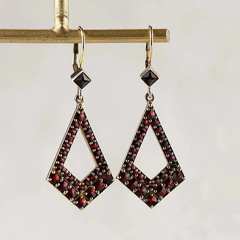 Diamond drop earrings for elegant evening wear -Fabulous Czech Garnet & Silver Gilt Earrings