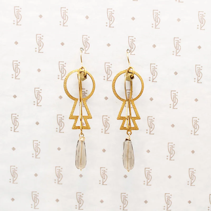 Simple gold earrings for minimalist style -Fierce Brass & Smoky Quartz Earrings by Brin