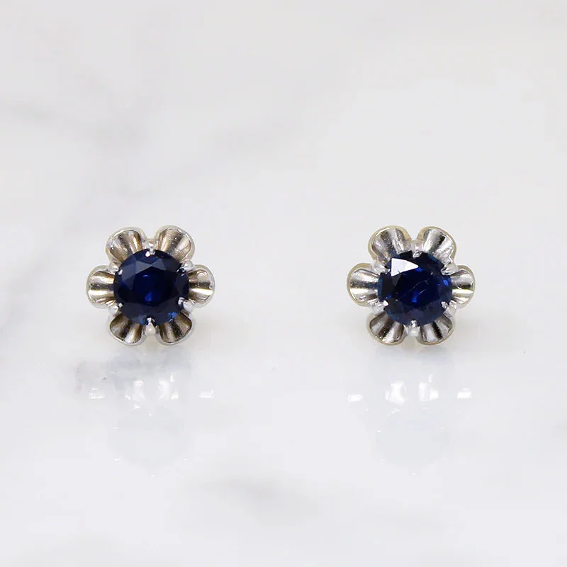 Silver stud earrings with cubic zirconia -Flower Power Sapphire & White Gold Stud Earrings