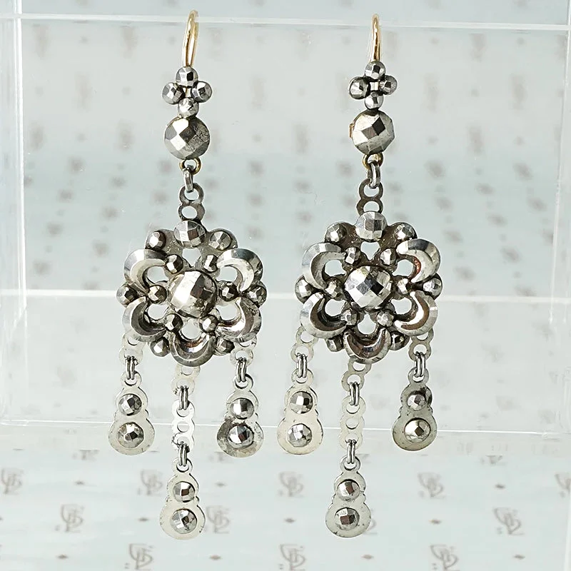 Sparkling crystal earrings for glamorous outfits -Glittering Georgian Cut Steel Earrings