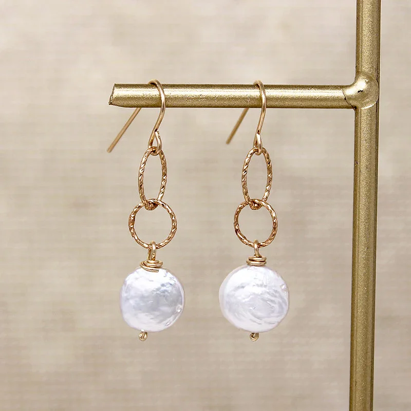 Dainty stud earrings for delicate looks -Glossy Pearl & Glittering Link Earrings by Brin