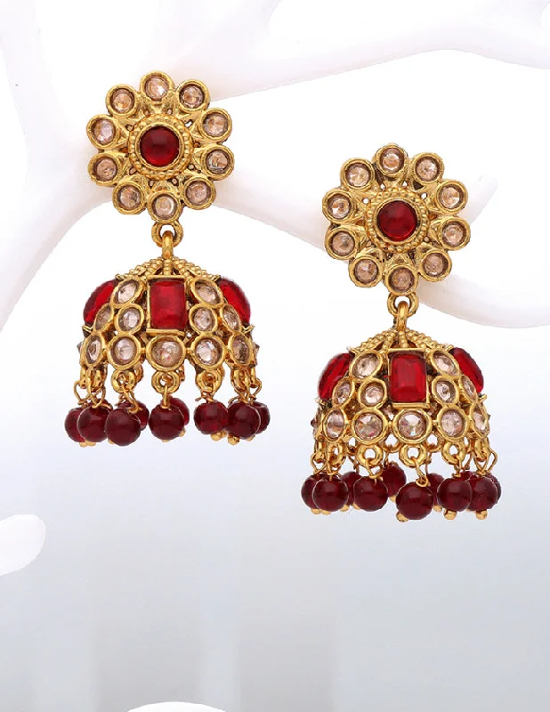 Fun geometric earrings for playful looks -Gold Polish Designer Maroon Color Earrings