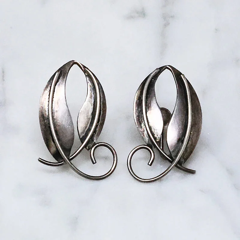 Luxury stud earrings for special occasions -Handmade Sterling Leaf Earrings by W. Depp