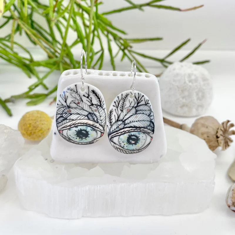 Simple gold stud earrings for subtle shine -Hand Painted ‘Protective Eye’ Porcelain Earrings