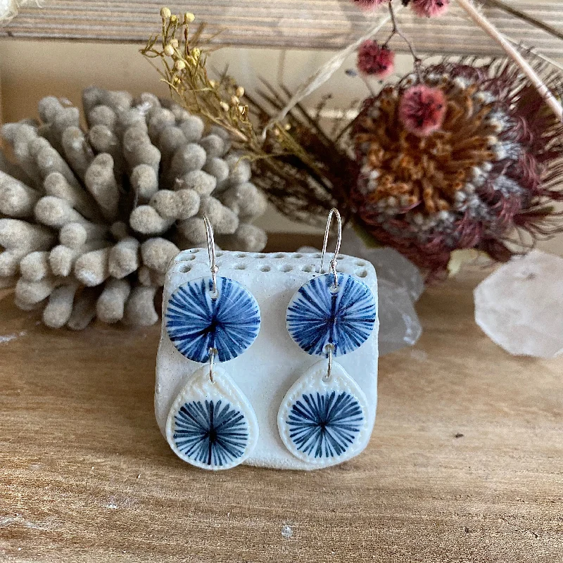 Fashionable ear cuffs with diamonds -Hand Painted Indigo Earrings