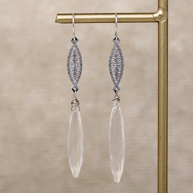 Designer earrings for special occasions -Icy Crystal Spikes & Glittering Filigree Earrings by Brin