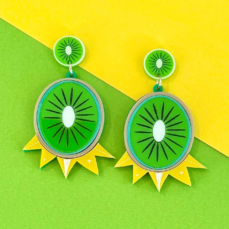 Artistic hoop earrings for creative style -Kiwi fruit 🥝 - earrings