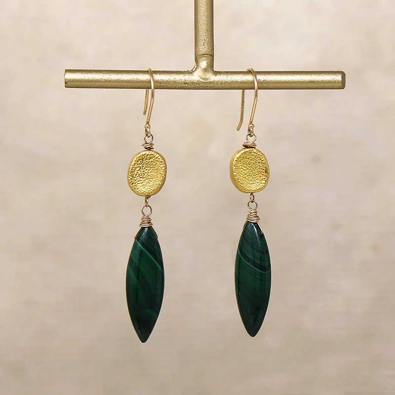 Lightweight silver earrings for comfortable wear -Malachite Drops Earrings with Luxe Gold Beads by brunet