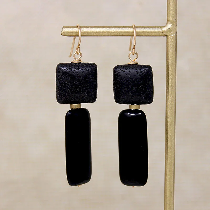 Modern gold drop earrings for stylish looks -Matte Lava & Glossy Onyx Earrings by Brin