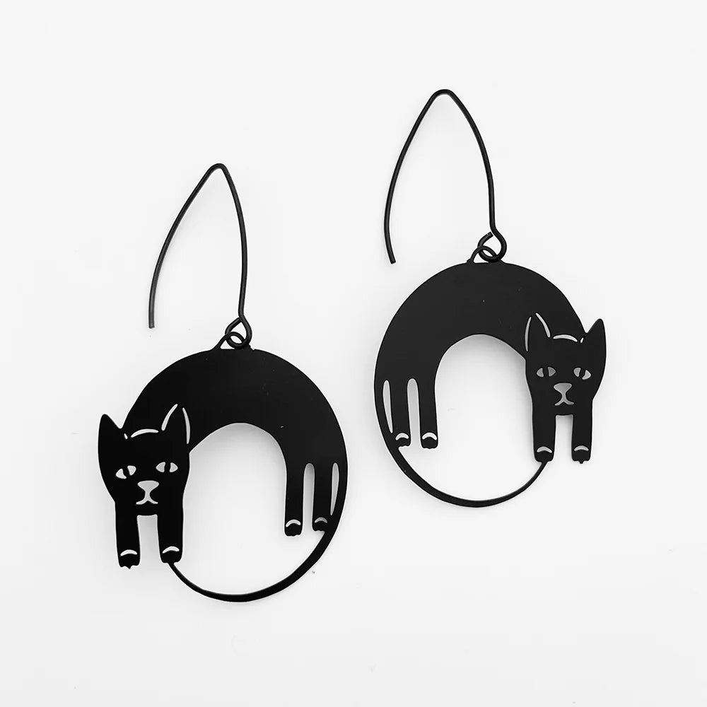 Luxurious gold earrings for bridal fashion -Mini Lazy Cat Earrings Black