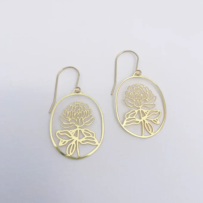 Designer earrings for special occasions -Mini Waratah Flower Earrings Gold