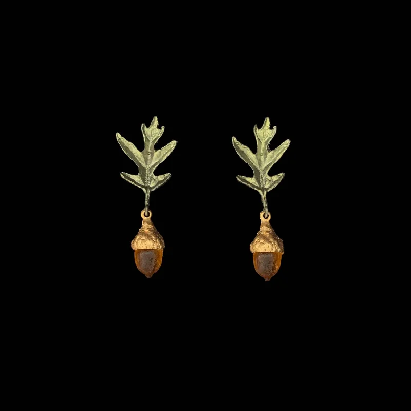 Gold earrings for trendy women -Pin Oak Earrings - Dainty Post