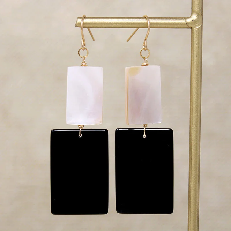 Minimalist gold stud earrings for subtle style -Pop Art Onyx & Mother of Pearl Earrings by Brin