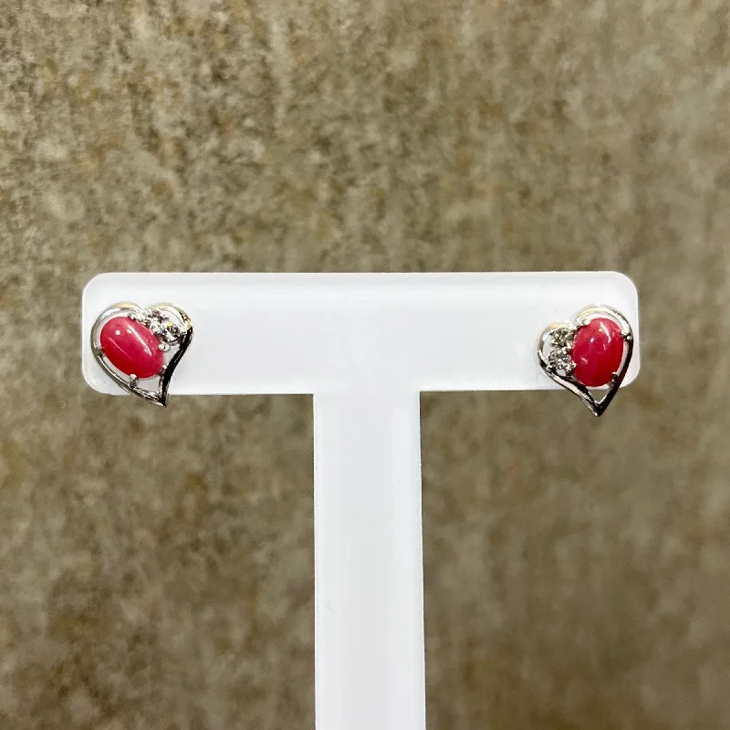 Simple gold stud earrings for subtle shine -Rhodonite Earrings in Sterling Silver