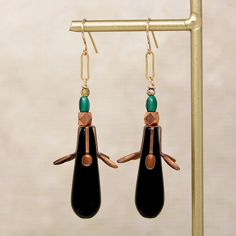 Handmade silver earrings for custom designs -Sassy Copper, Onyx & Malachite Earrings by Brin