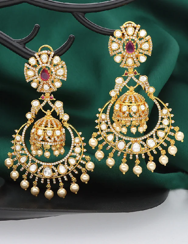 Artistic earrings for creative expression -Stunning Designer Zirconia Chandbutta Earrings