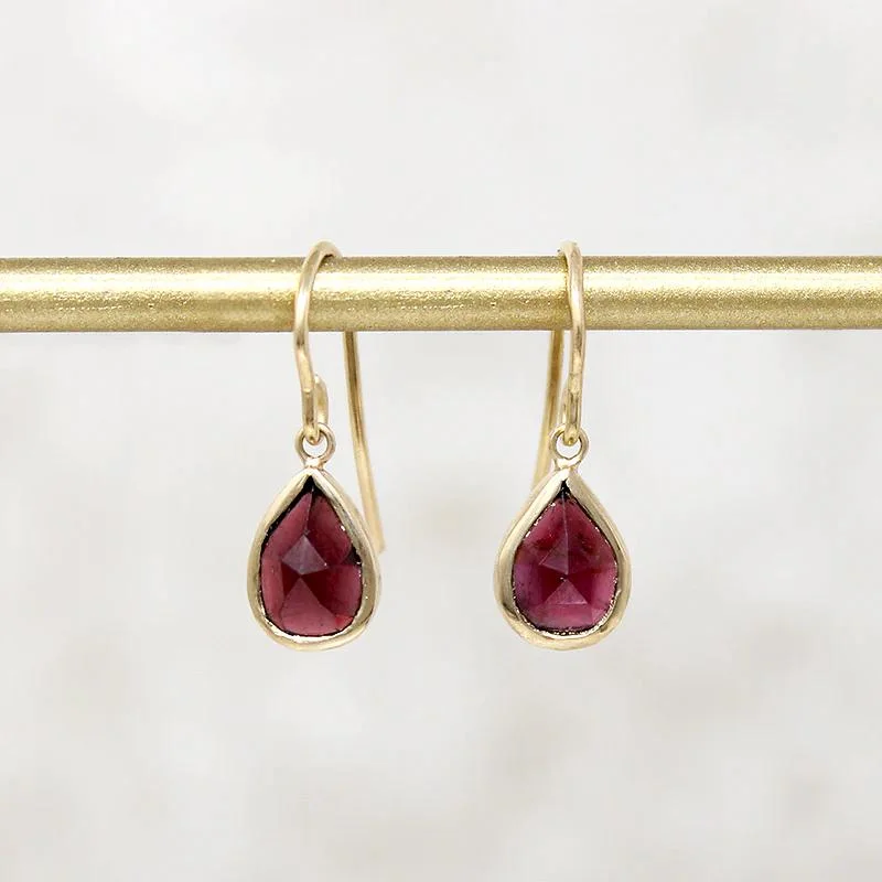 Pearl drop earrings for formal events -Sultry Antique Rose Cut Garnet & Gold Drop Earrings