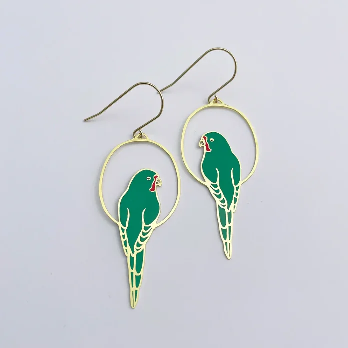 Dainty stud earrings for delicate looks -Swift Parrot Earrings in Green/Red/Gold