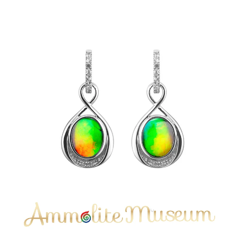 Unique ear cuffs with intricate designs -Sterling Silver Teardrop Infinity Ammolite Earrings