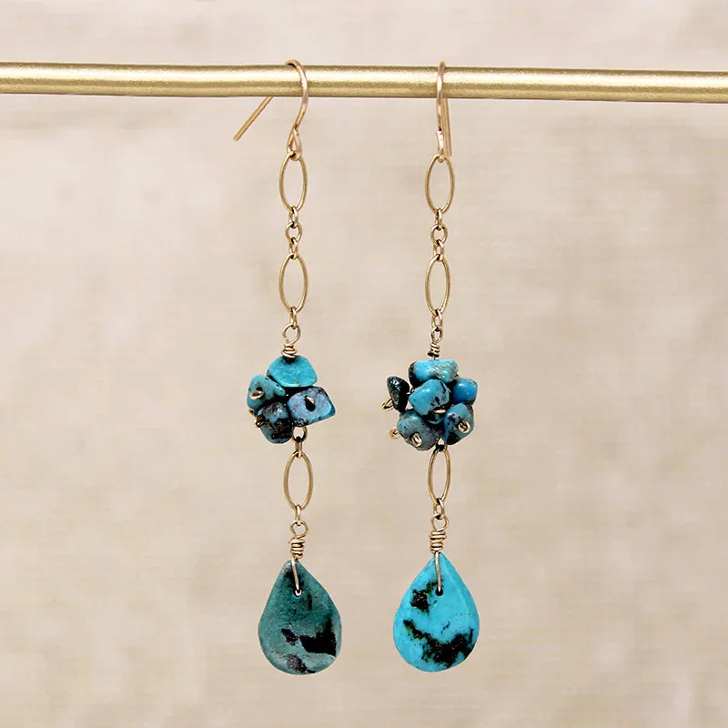 Silver hoop earrings for casual elegance -Turquoise Teardrop & Cluster Earrings by Brin