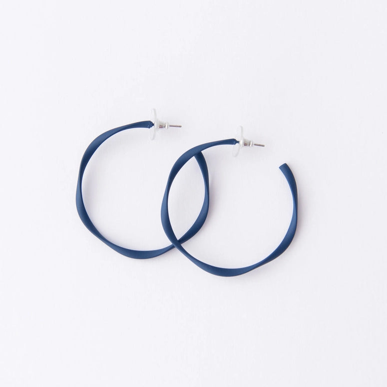 Silver earrings with intricate patterns for elegance -Twisted Hoop Earring Large Navy