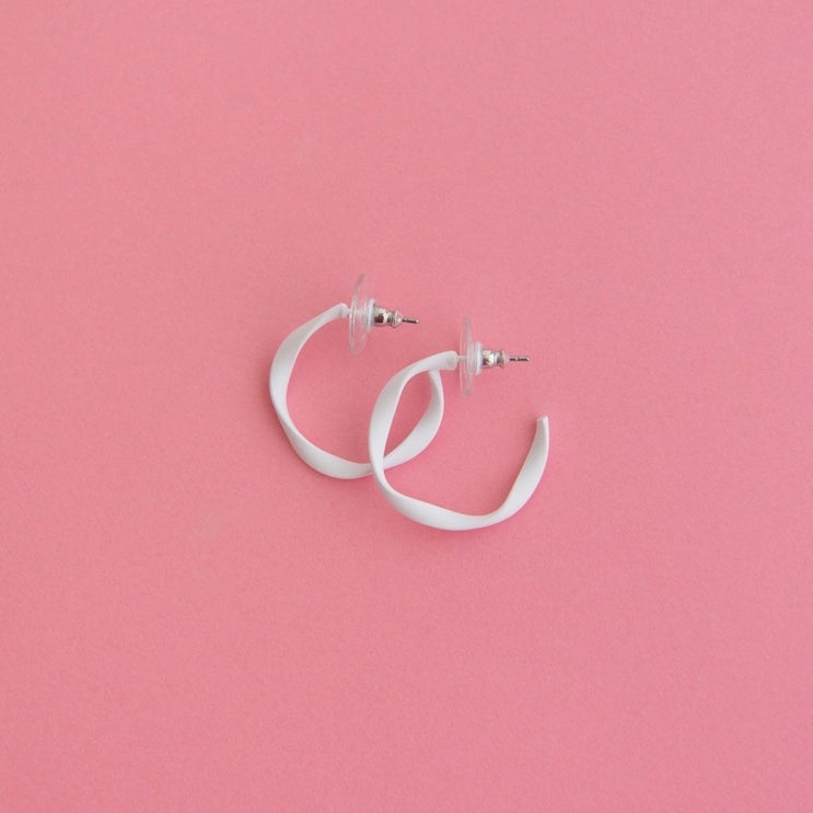 Lightweight silver earrings for comfortable wear -Twisted Hoop Earring Mini White