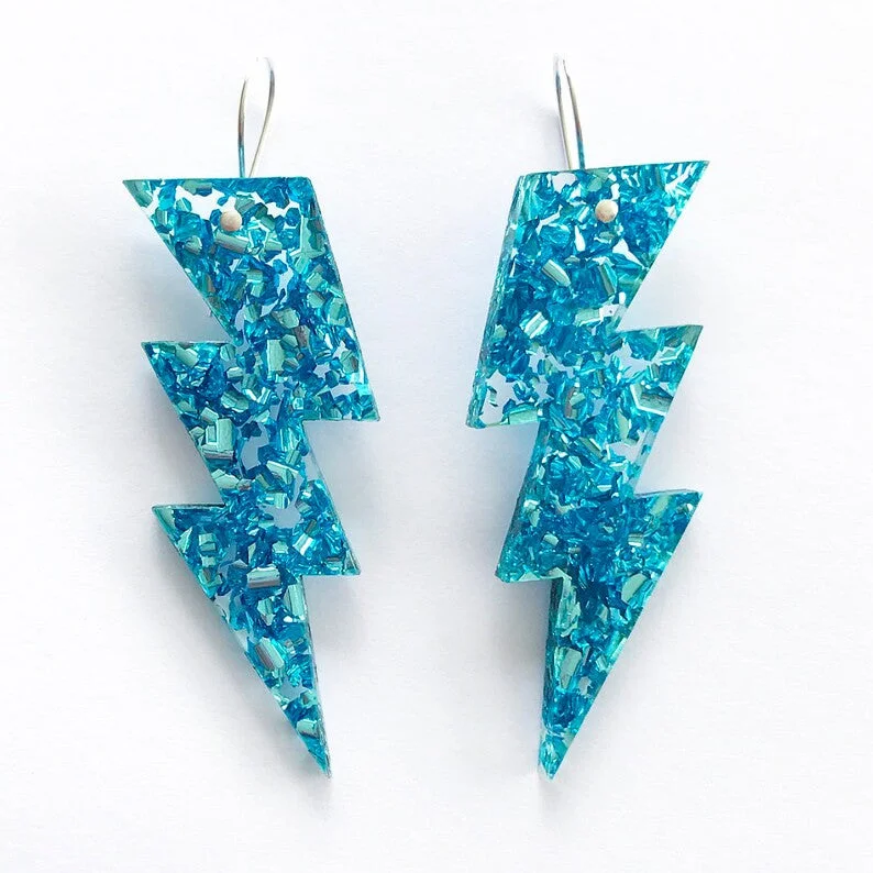 Lightweight silver earrings for comfortable wear -Bolt Drop Earrings Ice Blue