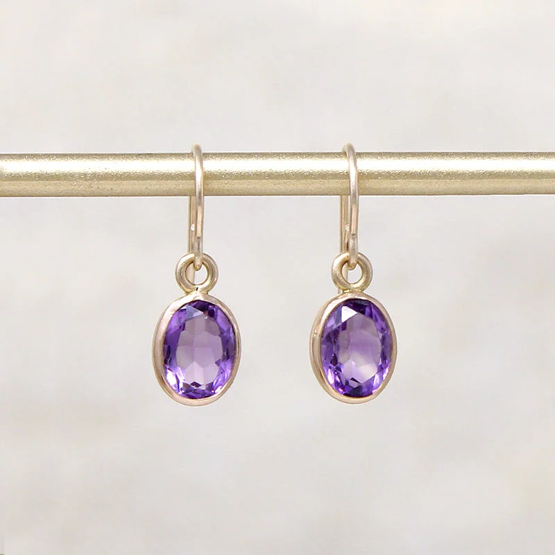 Vintage-inspired crystal earrings for timeless beauty -Vibrant Amethyst in Gold Drop Earrings