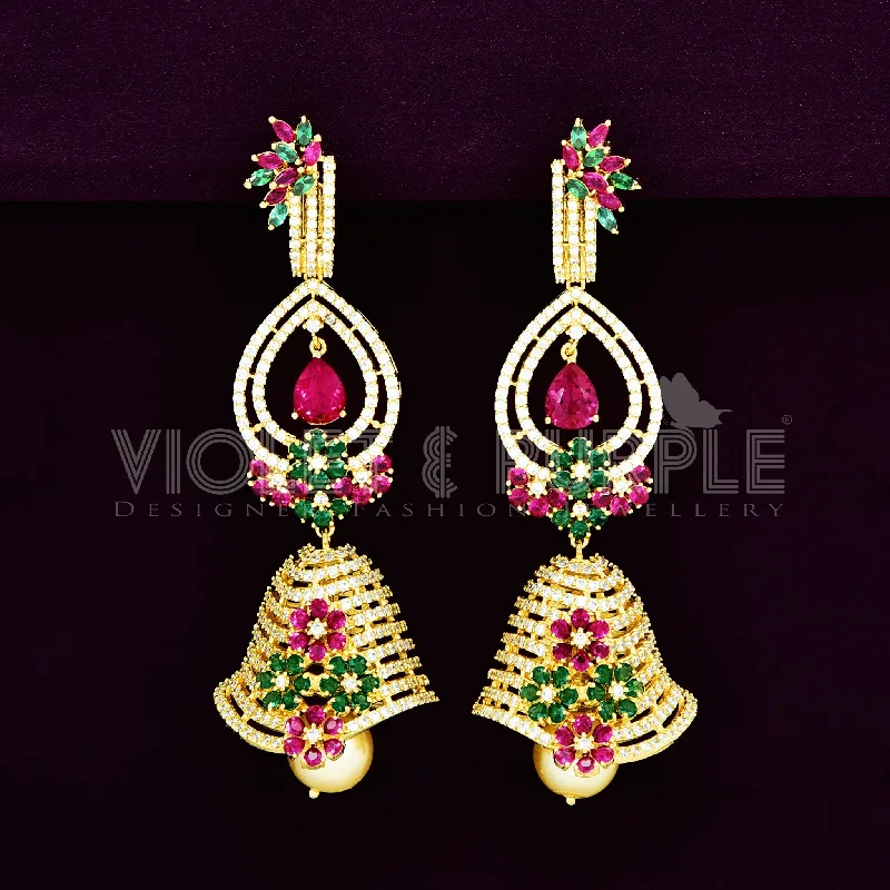 Feminine flower earrings for soft style -Zirconia Jhumka Earrings 89501