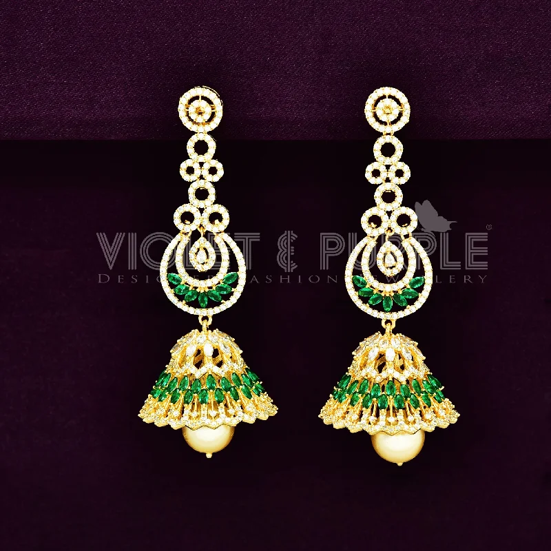 Elegant gold earrings for refined fashion -Zirconia Jhumka Earrings 89509