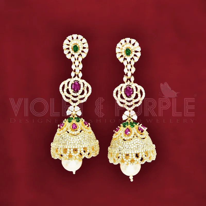 Fun geometric earrings for playful looks -Zirconia Jhumka Earrings 89675