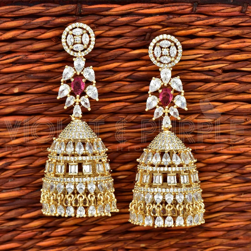 Classic silver earrings for everyday wear -Zirconia Jhumka Earrings 90367